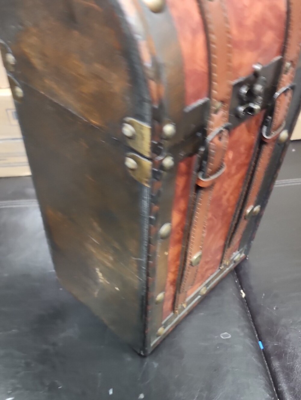 Vintage-Style Brown Faux Leather Treasure Chest Trunk - Picture 6 of 8